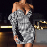 Tight-Fitting One-Word Shoulder Wrap High Waist Bag Hip Dress