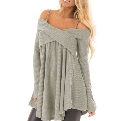 Long-Sleeved Solid Color Women'S Sling Knit Sweater