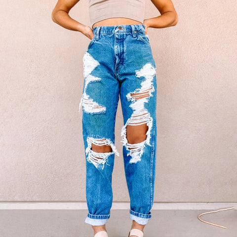 Women'S Fashion Denim With Ripped Holes Pants