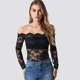 Sexy Long Sleeved Shoulder Lace Shirt