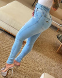 Casual High Waist Buttoned Ripped Jeans