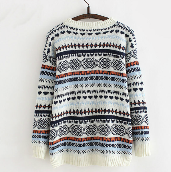Loose round neck long-sleeved knit sweater – wensoal