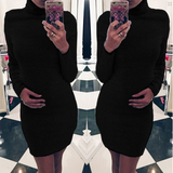 High-necked long-sleeved package hip dress