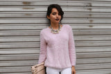 Fashion round collar pink sweater