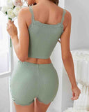 Cute Fashion Casual Lace Sling Shorts Set