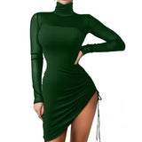 Solid Color Women'S Clothing Long Sleeved Package Hip Dress
