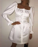 White Puff Sleeve Off-Shoulder Long Sleeve Dress