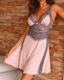 Women's Pink Lace Print Sleeveless Dress