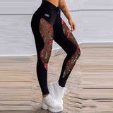 Casual Black Printing Lace Sports Pants