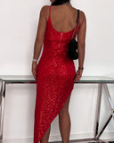 Casual Sling Sequin Sleeveless Red Dress
