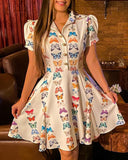 Casual White Butterfly Short Sleeve Print Dress