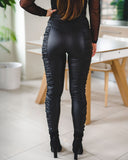 Solid Color Black High Waist Tight Pants