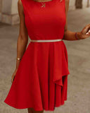 Round Neck Red Sleeveless Dress