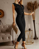 Solid Color Pocket Sleeveless Jumpsuit