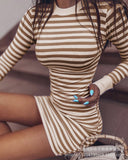 Round Neck Striped Skinny Casual Dress