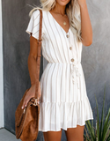 Women'S Casual V-Neck Striped Short Sleeve Dress