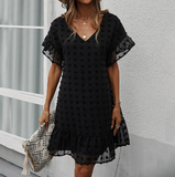 Solid Color V Neck Casual Sexy Chiffon Dress