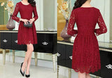 Fashion Long-Sleeved Embroidered Lace Dress