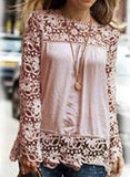 Fashion Long-Sleeved Lace Stitching Chiffon Shirt