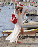 Irregular long-sleeved chiffon beach dress