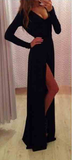 Black long-sleeved V-neck dress