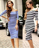 Sexy striped long-sleeved dress