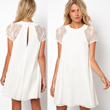 Sweet white chiffon short-sleeved dress