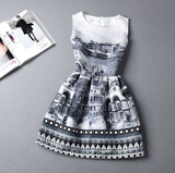 Retro Jacquard Printed Sleeveless Vest Princess Dress