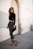 Sexy Long-Sleeved Striped Two-Piece Dress