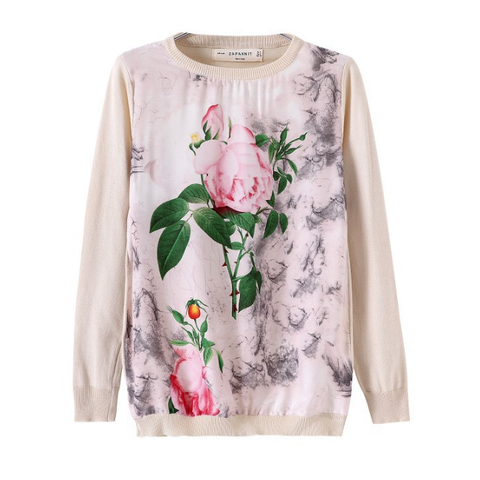 Loose  Round neck Printed knit sweater