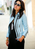 Design long-sleeved blue zipper jacket