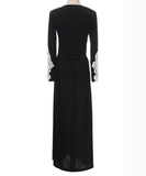 Slim round neck long-sleeved black dress