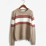 Round neck striped knit sweater