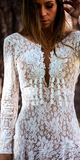 Sexy V-Neck Long-Sleeved Embroidered Lace Halter Dress