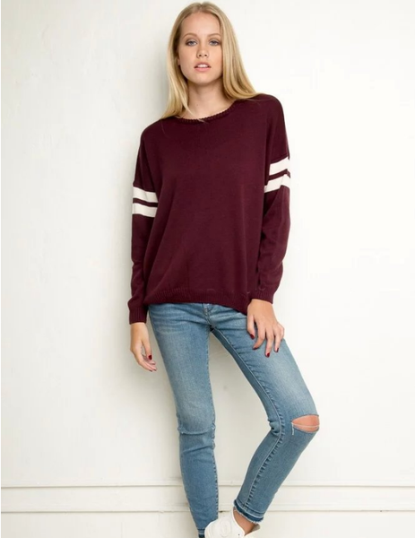 Loose striped long-sleeved knit sweater – wensoal
