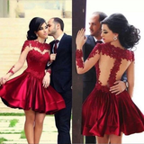 Stylish Red Stitching Lace Long-Sleeved Dress