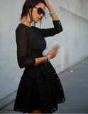 Black Lace Flowers Embroidered Dress