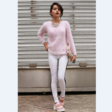 Fashion round collar pink sweater