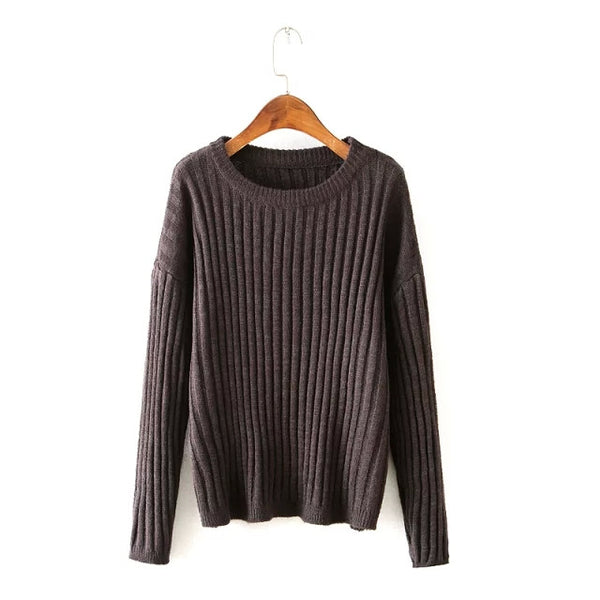 Loose round neck long-sleeved striped sweater – wensoal