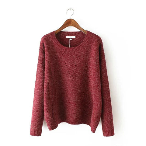 Loose round neck long-sleeved knit sweater – wensoal