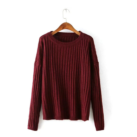 Loose round neck long-sleeved striped sweater