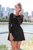 Sexy round neck long-sleeved lace dress