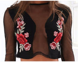 Sexy Embroidered Roses Long-Sleeved Shirt