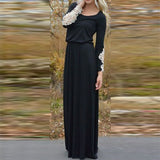 Slim round neck long-sleeved black dress