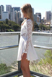 Sexy round neck long-sleeved lace dress