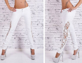 Slim lace stitching jeans long pants