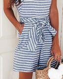 Sweet Fashion Sexy Striped Round Neck Jumpsuit