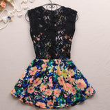 Slim Dress Lace Stitching Color