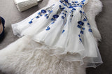 Fashion Blue Embroidered Dress