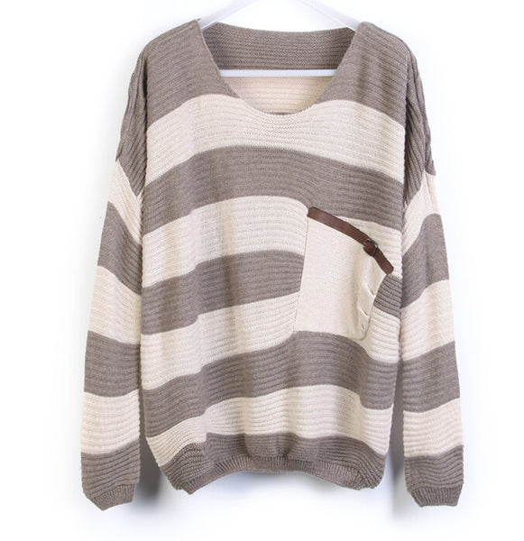 Loose Stitching Striped Sweater – wensoal